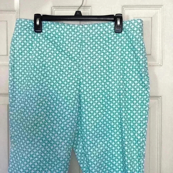 Talbots Perfect Crop Turquoise Geometric print 98% Cotton Pants Size 16 - Picture 3 of 12